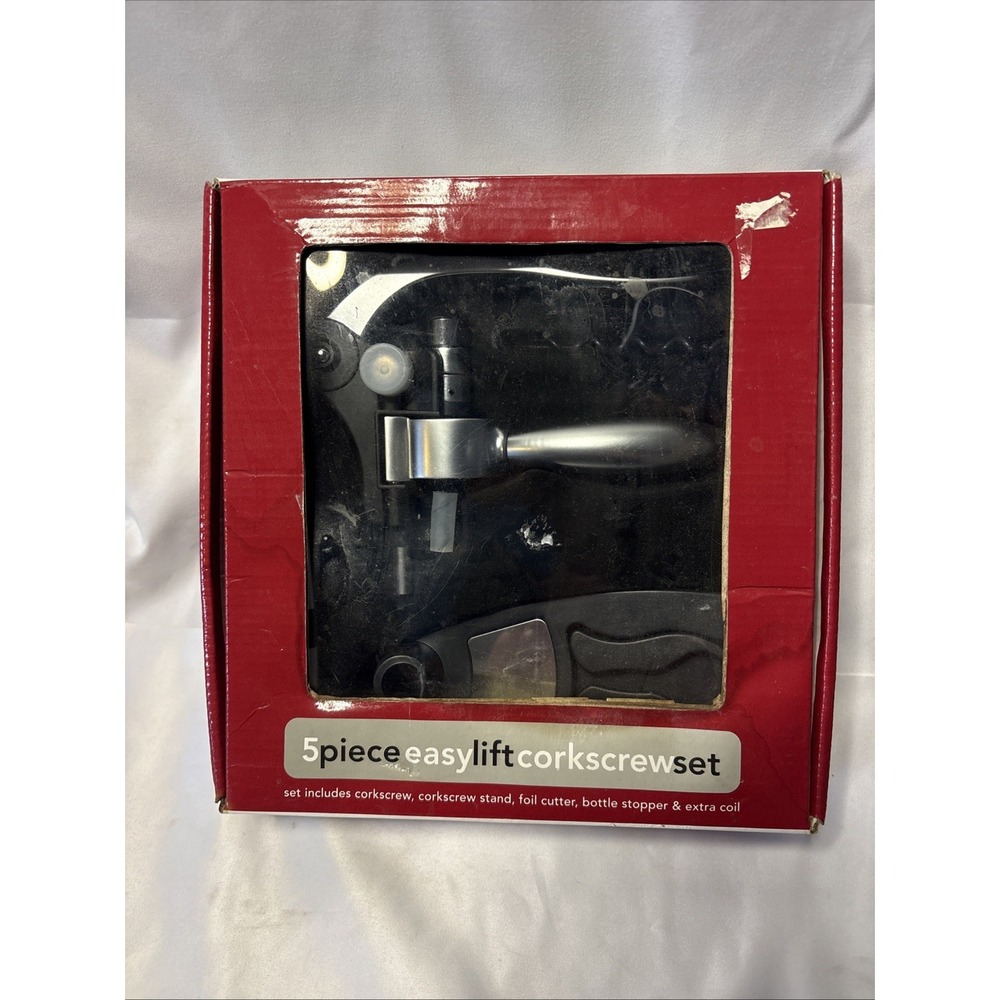 Easy Lift Corkscrew Set All Metal Gears Wine Opener NIB